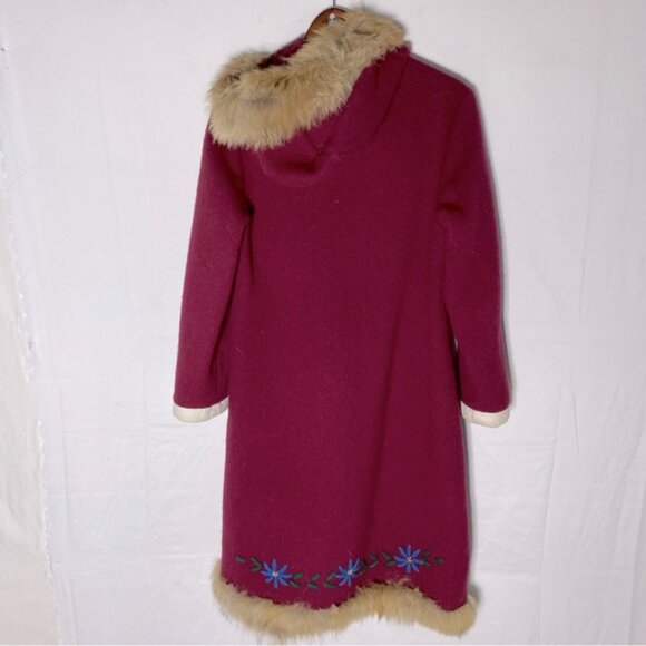 Vintage Kelsey Trail Burgundy Wool Embroidered Zip Front Parka W Fur Trim M - Picture 2 of 16